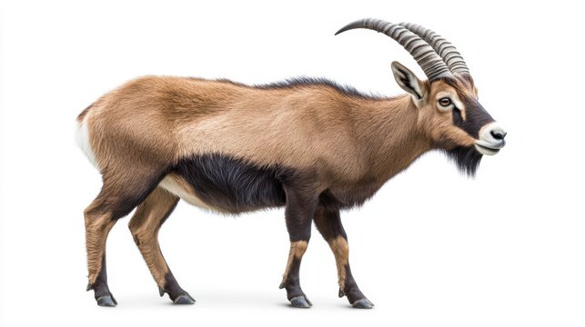 Chamois Goat with Curved Horns Isolated on White Background