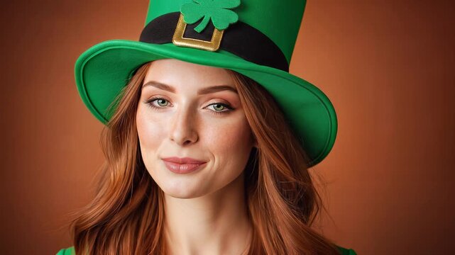 St. Patricks Day Portrait of a Smiling Woman with Green Hat.