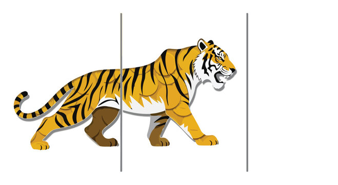 Golden tiger walking forward with a fierce expression