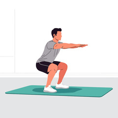 Fototapeta premium Man doing squat exercise with arms out.