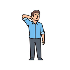 Obraz premium Man in blue shirt scratching neck.