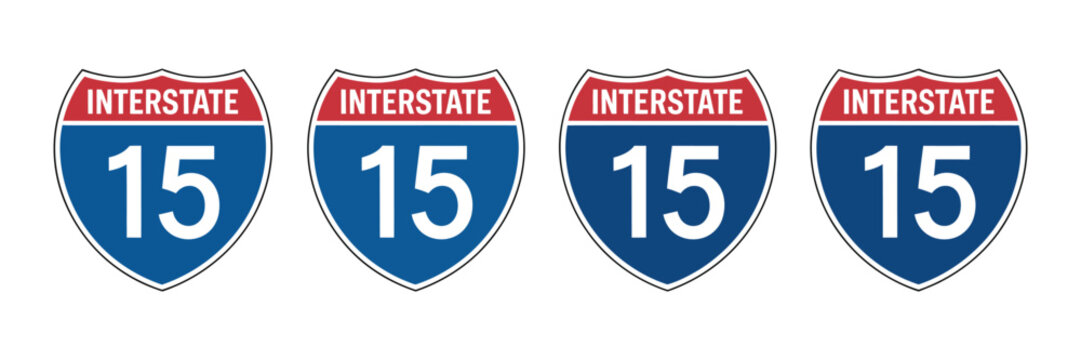 Interstate 15 Highway Vector Signs Set, US route shield road markers, transportation navigation symbol collection