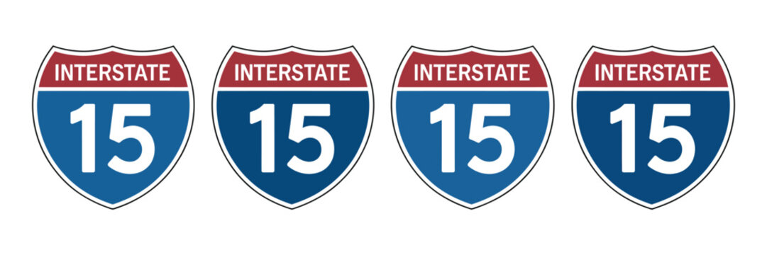 Interstate 15 Highway Vector Signs Set, US route shield road markers, transportation navigation symbol collection
