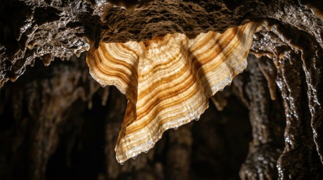 Cave formation with layered patterns and textures, natural beauty.