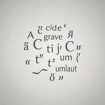 Abstract composition of various linguistic diacritical marks and typographic symbols.