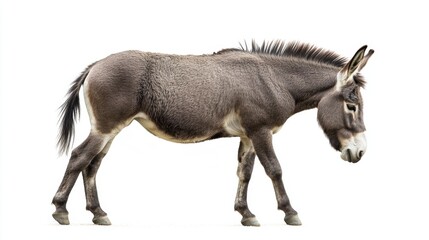 Fototapeta premium Donkey Standing Mid-Step Isolated on White