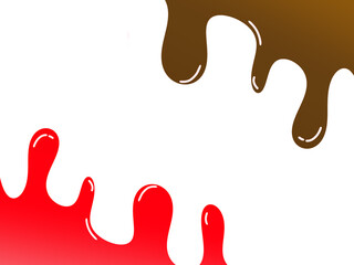 Obraz premium Vector illustration of chocolate and red syrup dripping from opposite corners on a white background.