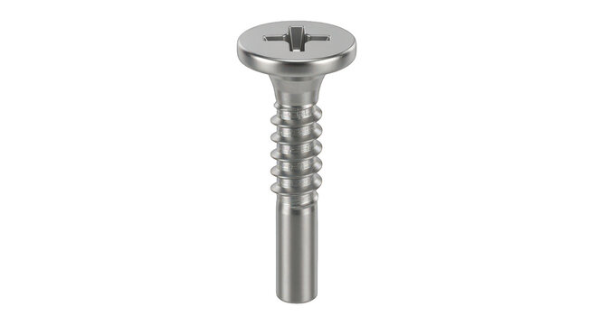 Stainless steel self-tapping metal screw with hex head isolated on transparent background