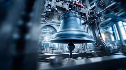 Fototapeta premium Detailed View of Clock Tower Bell Mechanism with Hammer in Action