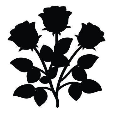 Elegant Black Rose Bush Silhouette on White Background for Graphic Design