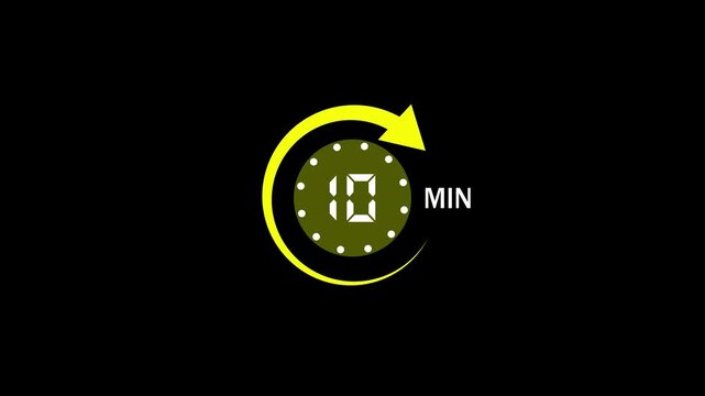 10 Min arrow clock icon animation,10 minute animation on black background and creating a stunning 4k video.arrow clock animation video.