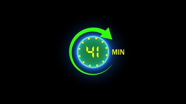 41 Min arrow clock icon animation,41 minute animation on black background and creating a stunning 4k video,arrow clock animation video.