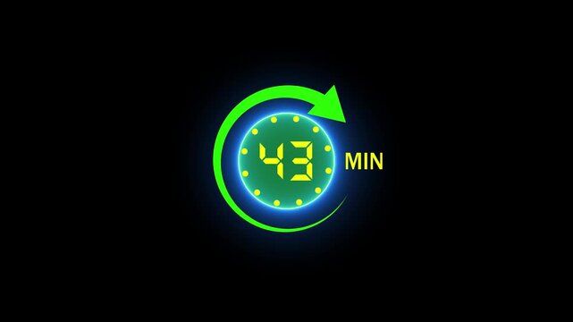 43 Min arrow clock icon animation,43 minute animation on black background and creating a stunning 4k video,arrow clock animation video.