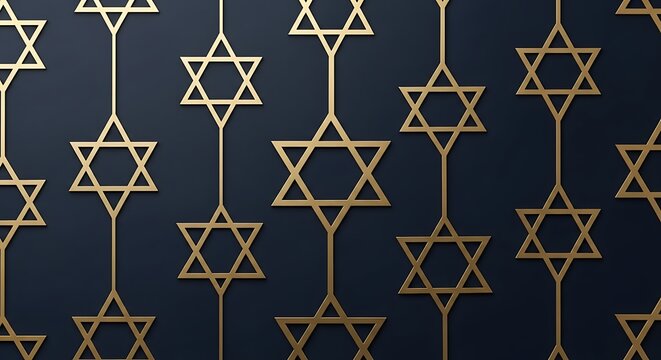 Golden Star of David pattern, Jewish symbol, dark background, metallic design