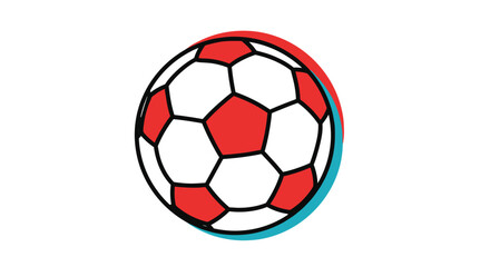 Fototapeta premium Dynamic soccer ball icon featuring red pentagon panels and a blue shadow effect on a clean white background.