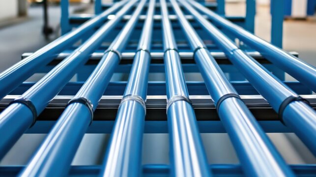 Industrial Conveyor System with Blue Rollers
