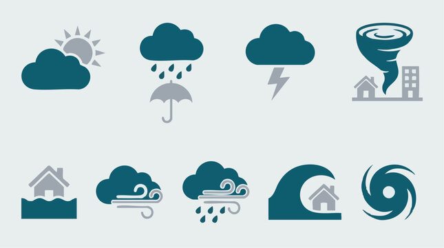 Weather and Natural Disaster Icons Set: Storms, Floods, Tornadoes, Hurricanes