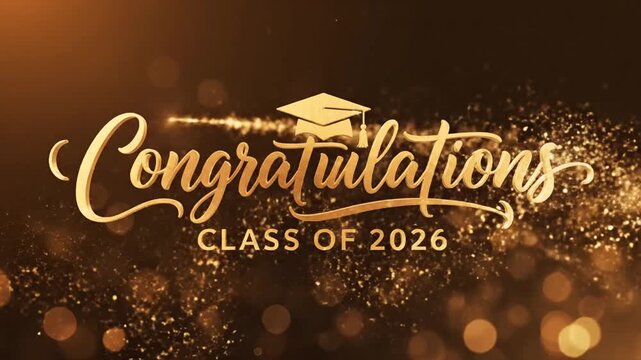 Celebratory video highlighting graduation achievements for the class of 2026 with sparkling effects and congratulatory message