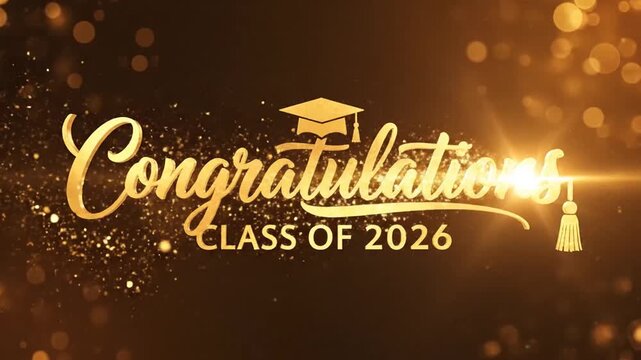 Celebratory graduation montage for the graduating class of 2026 with sparkling gold accents and congratulatory messages