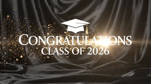 Elegant graduation celebration for the 2026 class with shimmering accents and a black satin backdrop