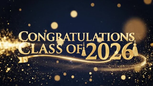 Golden Sparkling Celebratory Video for the Graduation Class of 2026 with Glittering Fireworks and Festive Text