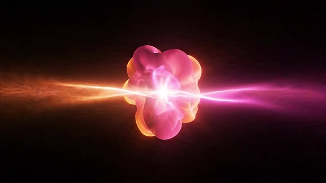 Two opposing plumes of vibrant orange and pink colored smoke in a dynamic confrontation against black.