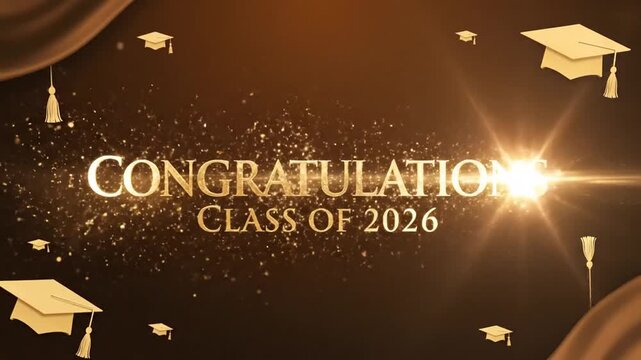 Graduation Celebration Video Highlighting Achievements of the Class of 2026 in a Festive and Glittering Scene