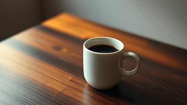 americano. Coffee mug on a dark wooden table in warm morning light. bar promotions, beverage menus, designed for product packaging and bar promotions, enhances appetite appeal.