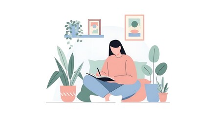 Fototapeta premium Journaling and Writing Cozy Lifestyle Illustration