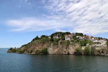 Naklejka premium Coastal landscape of Ohrid a city on Lake Ohrid in North Macedonia 