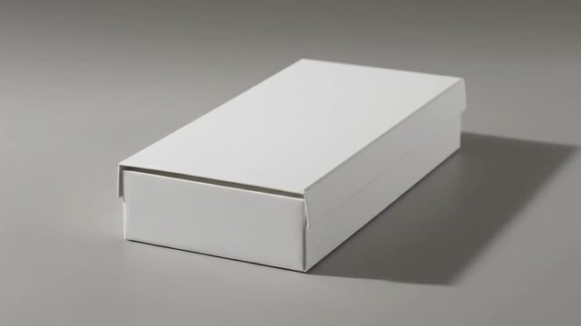 Plain white rectangular box with a lid on a solid grey background