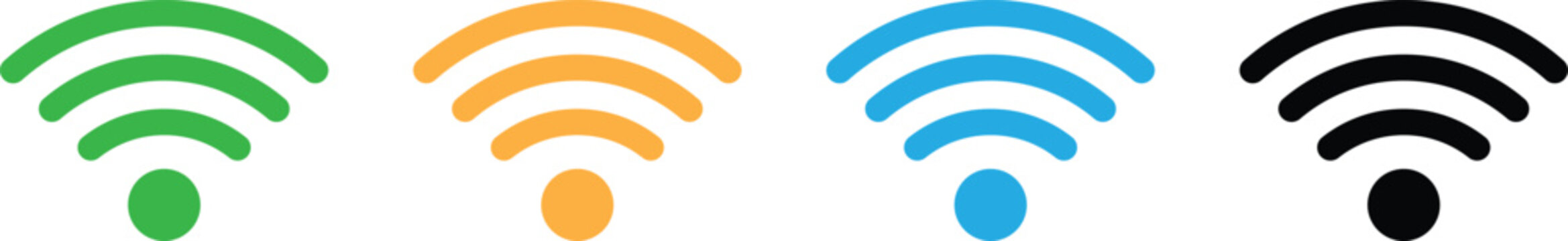 A set of colorful wifi icons in green, orange, blue, and black