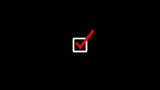 Checkmark animation on black background. tick symbol animation, success approval correct sign intro template animation video.