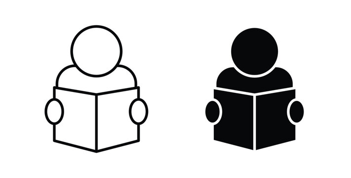 Book open reader icon illustrations on white, Best for Design Projects