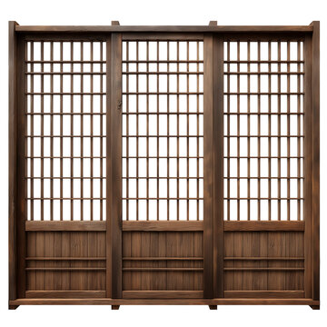 A wooden gate with a grid pattern design isolated on transparent background