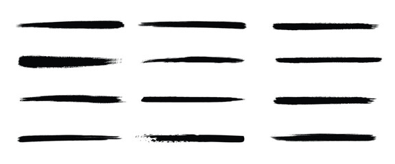 Black grunge brush stroke set. Thin ink underline dividers and rough marker lines. Professional vector elements. © MDASADUL