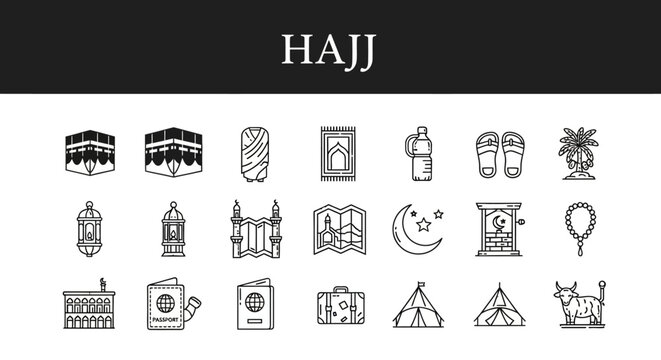 Islamic Hajj Pilgrimage Icons Collection