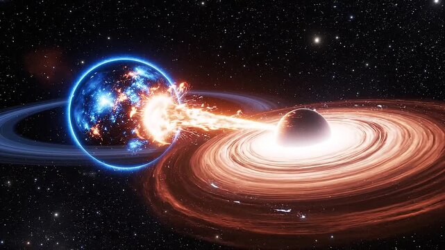 Binary mass transfer in space stars colliding and merging
