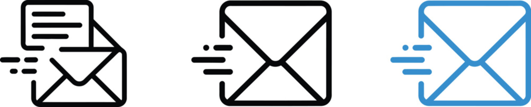 Email communication icon with envelopes and motion lines representing message sending, fast delivery, digital correspondence for web and app interface design, transparent PNG and vector illustration.