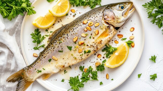 Whole Baked Trout with Lemon, Almonds, and Parsley