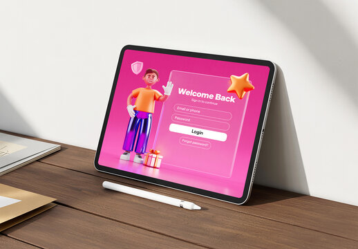 Realistic Tablet Mockup with Stylus Pen