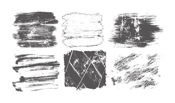 Six varied dark grey distressed grunge brush stroke textures