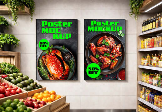 Supermarket Wall Food Poster Mockup Advertising Display