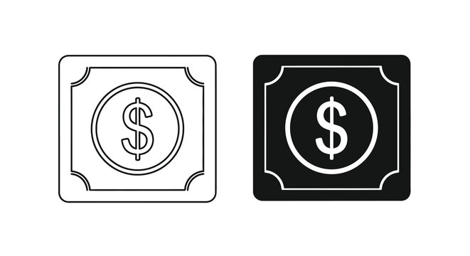 A simple depiction shows two versions of a dollar sign icon one outlined and one solid black