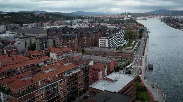 Nervion river in the Basque Country. High quality 4k drone footage