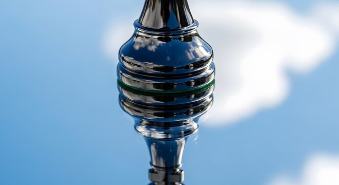 Close-up of shiny metallic object outdoors.