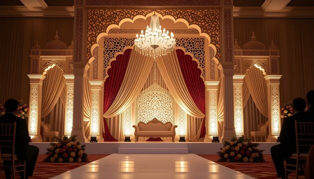 Bangladesh wedding stage decoration with palace-style arch backdrop