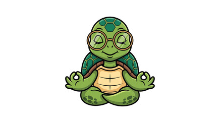Obraz premium A cartoon turtle is meditating in a peaceful and serene environment with a smile on its face.