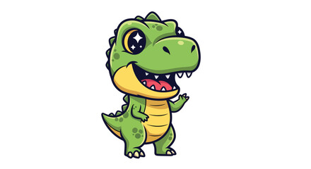 Obraz premium A cartoon illustration of a happy green dinosaur with a big smile