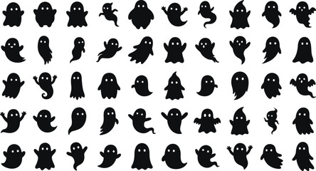 Obraz premium Numerous black ghost silhouettes arranged on a clean white background
